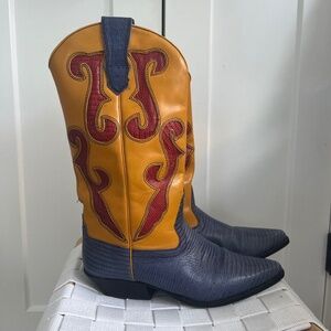 VINTAGE Nine West Women's Red, Yellow & Blue Cowboy Boots (Sz 9)
